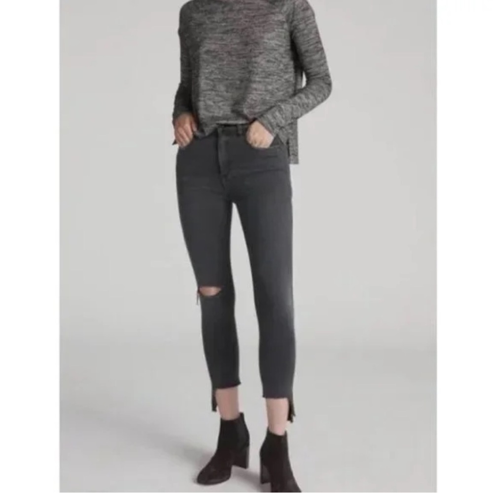 Rag & Bone High Rise Ankle Steele Gray Distressed Raw Hem Skinny Jeans Size 29